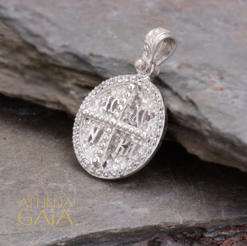 ICXC NIKA Circular Stone Edged Konstantinata Cross - 14k Gold