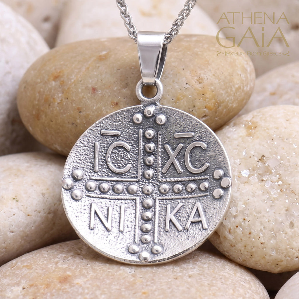 ICXC NIKA Justinian and Theodora Concave Cross (Large) - Sterling Silver - Coin Konstantinata