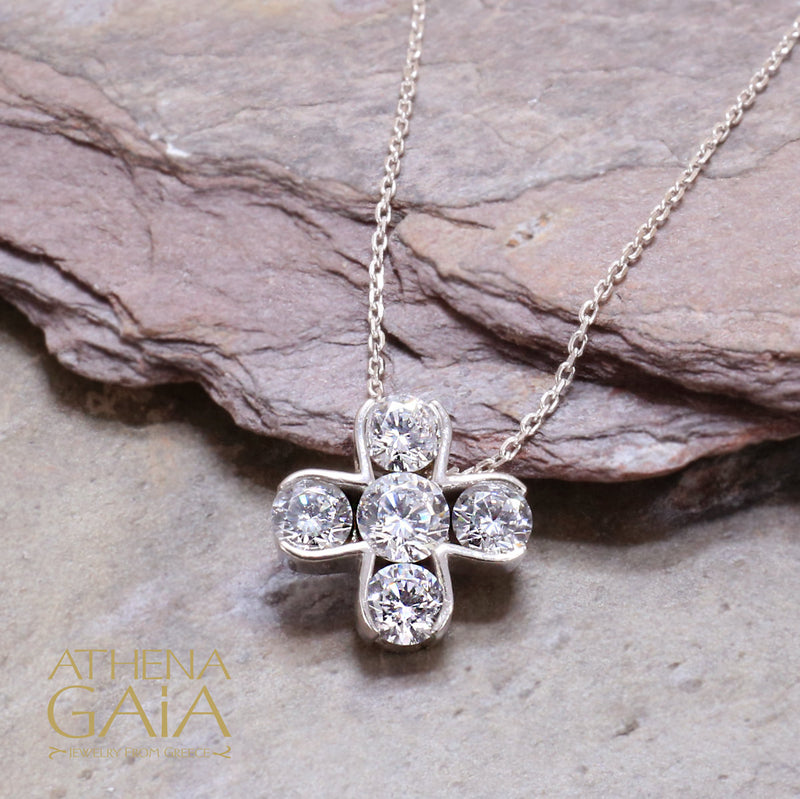5 Stone Eastern Cross Gold Necklace - 14k Gold Necklace
