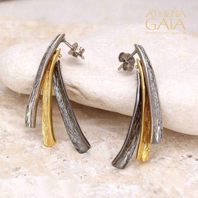 Triple Swing Earrings - Gold Plated Sterling Silver Earrings