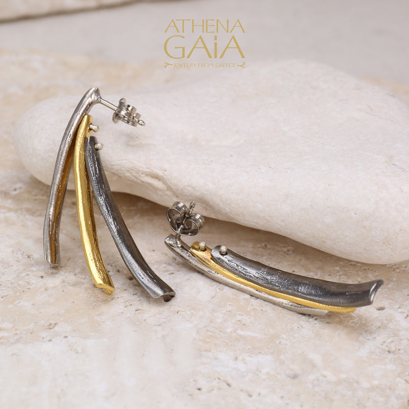 Triple Swing Earrings - Gold Plated Sterling Silver Earrings