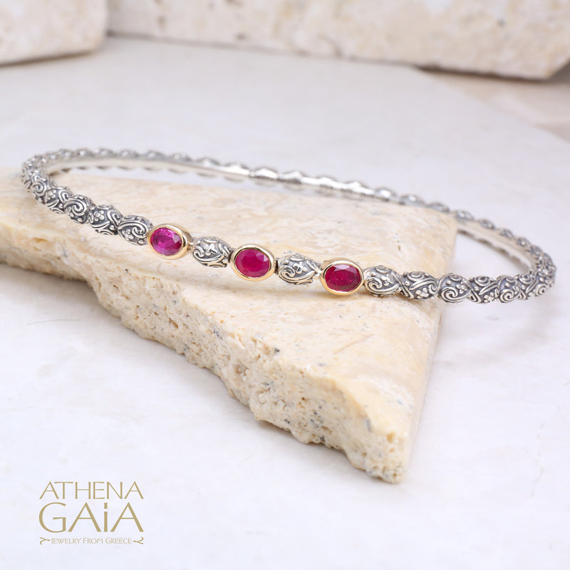 Meadow Breeze Triple Oval Bracelet - 18k Gold and Sterling Silver - Solid Bangle Bracelet