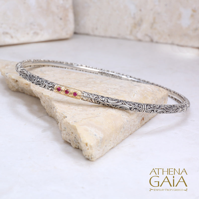 Meadow Breeze Triple Pave Bracelet - 18k Gold and Sterling Silver - Solid Bangle Bracelet