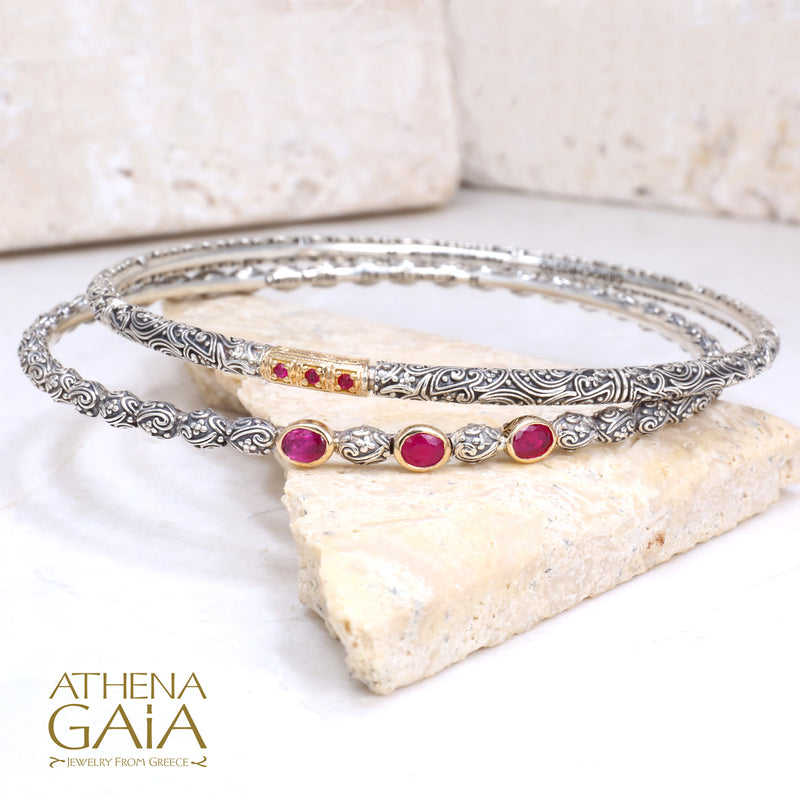 Meadow Breeze Triple Oval Bracelet - 18k Gold and Sterling Silver - Solid Bangle Bracelet