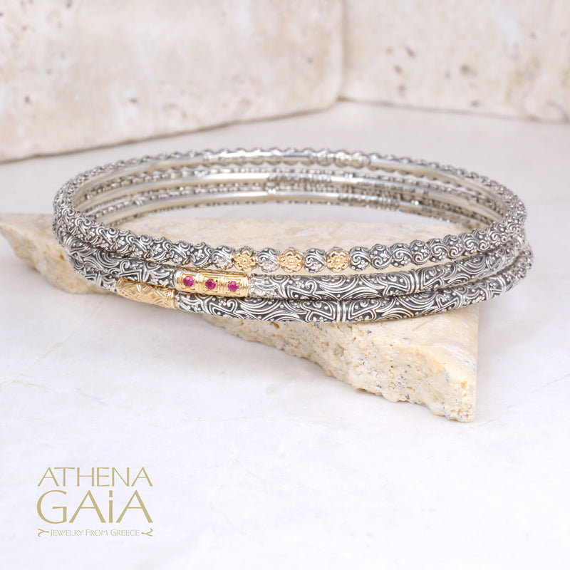 Meadow Breeze Triple Pave Bracelet - 18k Gold and Sterling Silver - Solid Bangle Bracelet