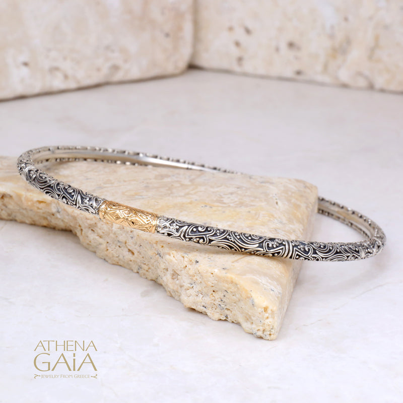 Meadow Breeze Single Accent Bracelet - 18k Gold and Sterling Silver - Solid Bangle Bracelet