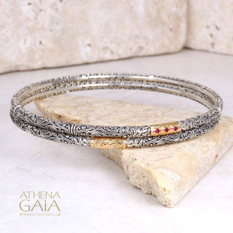 Meadow Breeze Single Accent Bracelet - 18k Gold and Sterling Silver - Solid Bangle Bracelet (In-Stock)