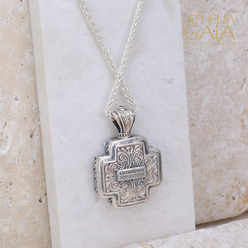 Etched Greek Cross - Sterling Silver - Greek Cross