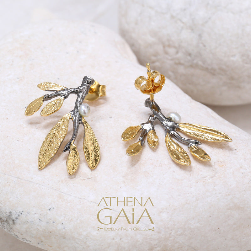 Pearl Olive Small Cluster Earrings - Gold Plating and Sterling Silver - Post Earrings