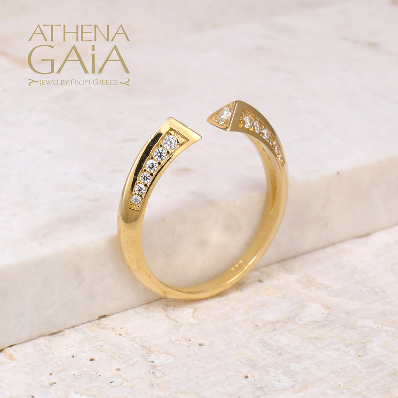 Open Face Modern Triangle Ring - 14k Gold Ring - Cocktail Ring