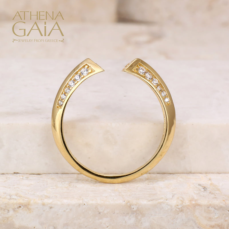 Open Face Modern Triangle Ring - 14k Gold Ring - Cocktail Ring