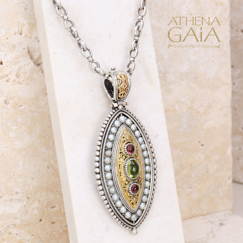 Thalassia Ellipse Pearl Framed Pendant - 18k Gold & Sterling Silver Pendant