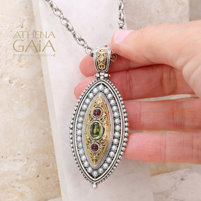 Thalassia Ellipse Pearl Framed Pendant - 18k Gold & Sterling Silver Pendant