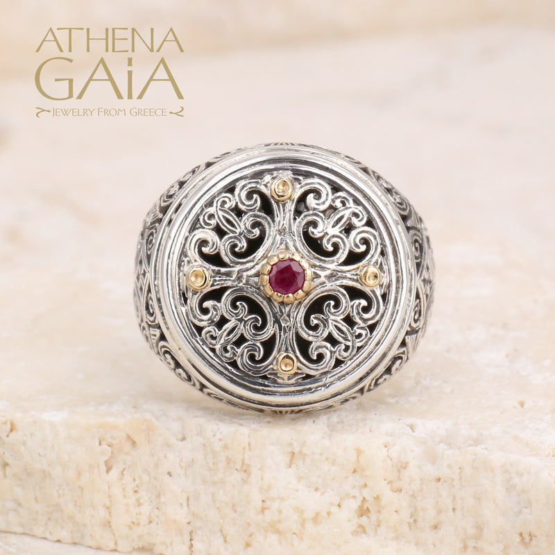 Synergy Cross Ring - 18k Gold & Sterling Silver Ring - Signet Ring