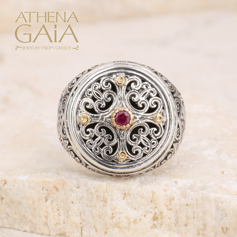 Synergy Cross Ring - 18k Gold & Sterling Silver Ring - Signet Ring