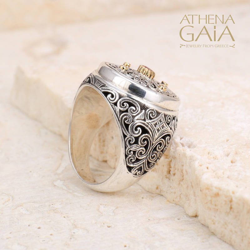 Synergy Cross Ring - 18k Gold & Sterling Silver Ring - Signet Ring