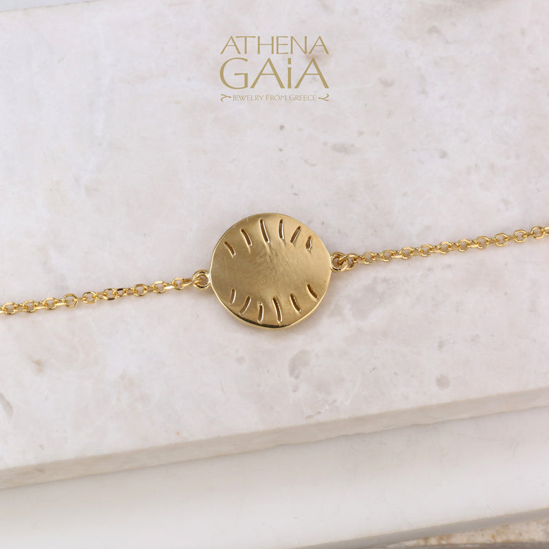Mati on a Hammered Disc Pendant Bracelet - 14k Gold - Evil Eye Bracelet