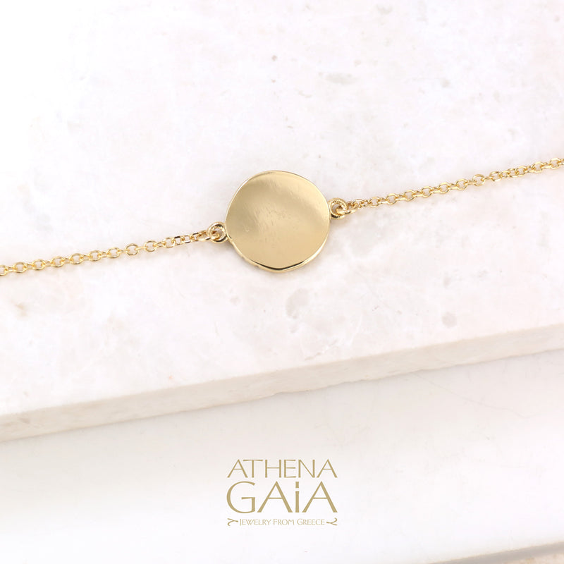 Mati on a Martile Disc Pendant Bracelet - 14k Gold - Evil Eye Bracelet