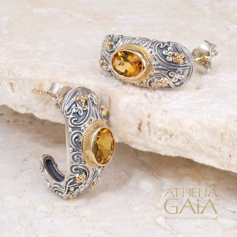 Meadow Breeze Large Stone Earrings - 18k Gold & Sterling Silver - Hoop Earrings