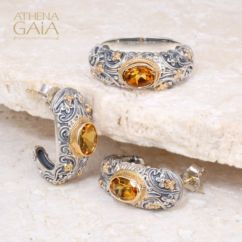 Meadow Breeze Large Stone Earrings - 18k Gold & Sterling Silver - Hoop Earrings