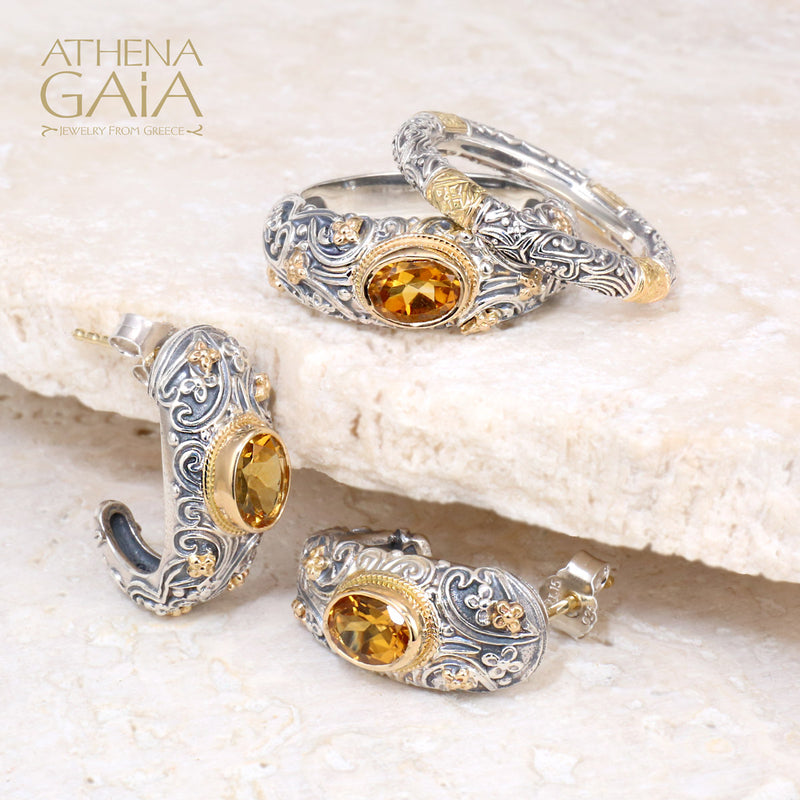 Meadow Breeze Large Stone Earrings - 18k Gold & Sterling Silver - Hoop Earrings