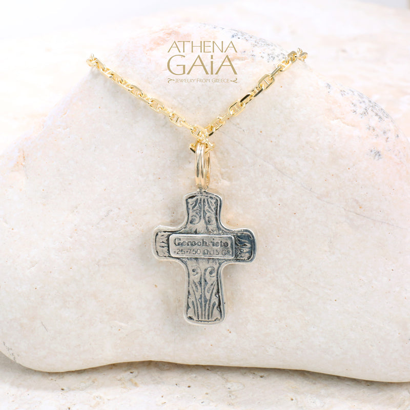 ICXC Crucifix Latin Cross - 18k Gold and Sterling Silver - Cross Necklace