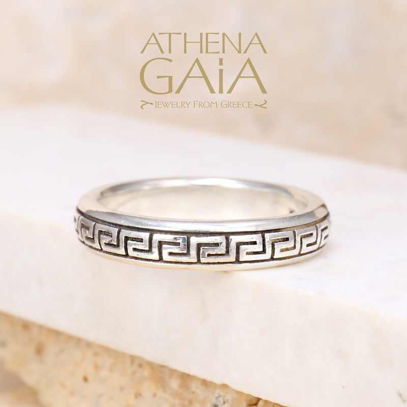 Meander Band Ring - Sterling Silver Ring - Stackable Ring