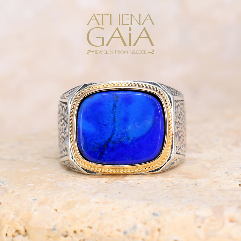 Flat Faced Ring - 18k Gold & Sterling Silver Ring - Club Ring