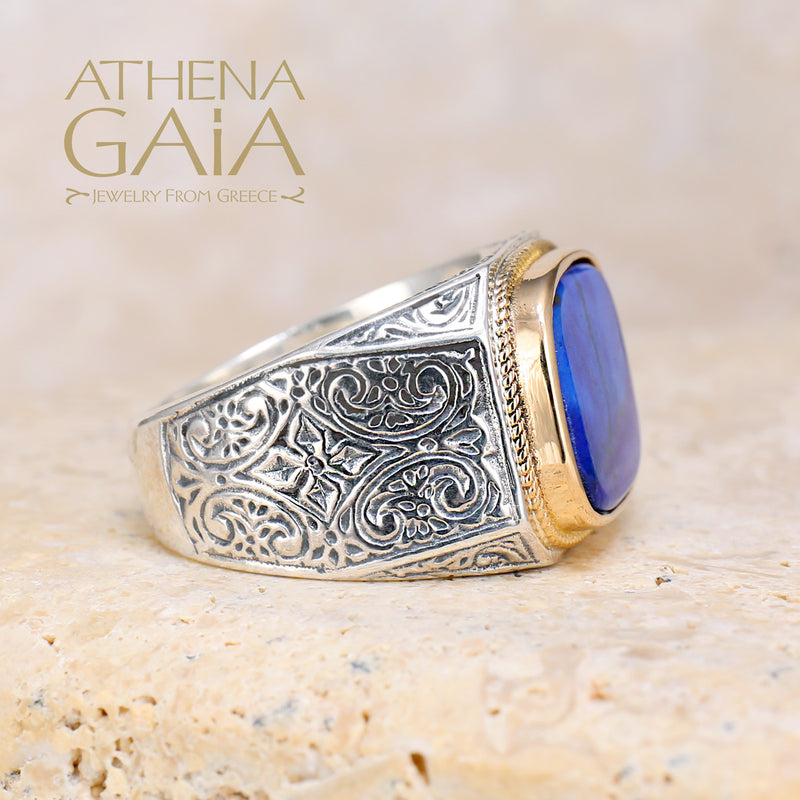 Flat Faced Ring - 18k Gold & Sterling Silver Ring - Club Ring