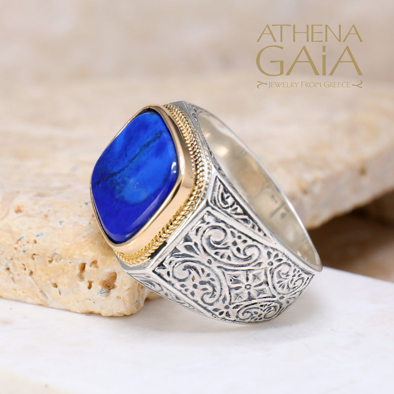 Flat Faced Ring - 18k Gold & Sterling Silver Ring - Club Ring