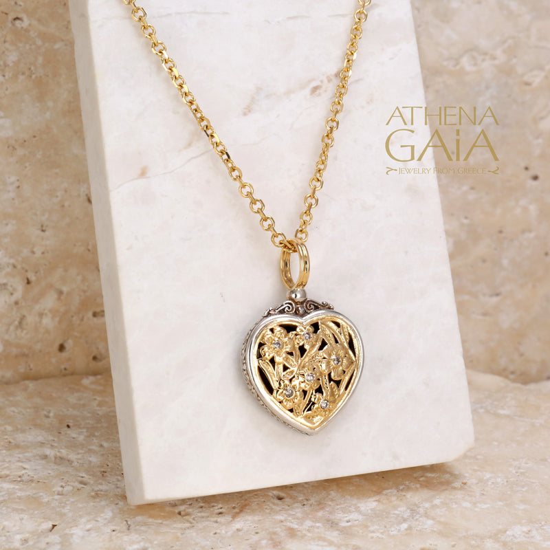 Meadow Shadows Diamond Heart Pendant - 18k Gold & Sterling Silver Pendant