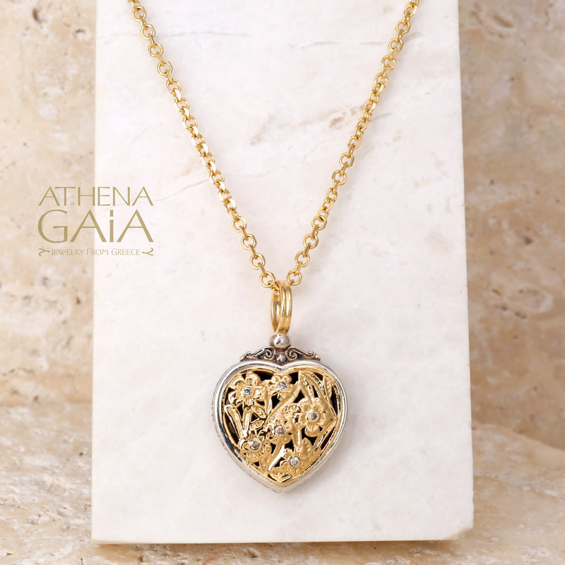 Meadow Shadows Diamond Heart Pendant - 18k Gold & Sterling Silver Pendant
