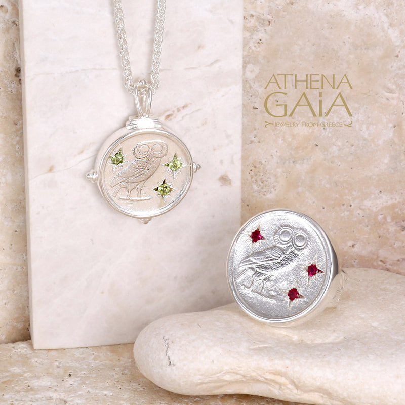 Greek Owl Pendant - Sterling Silver Pendant