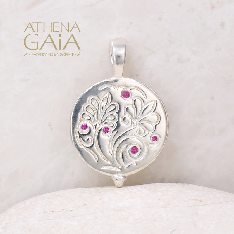 Anthemion Small Stone Pendant - Sterling Silver Pendant