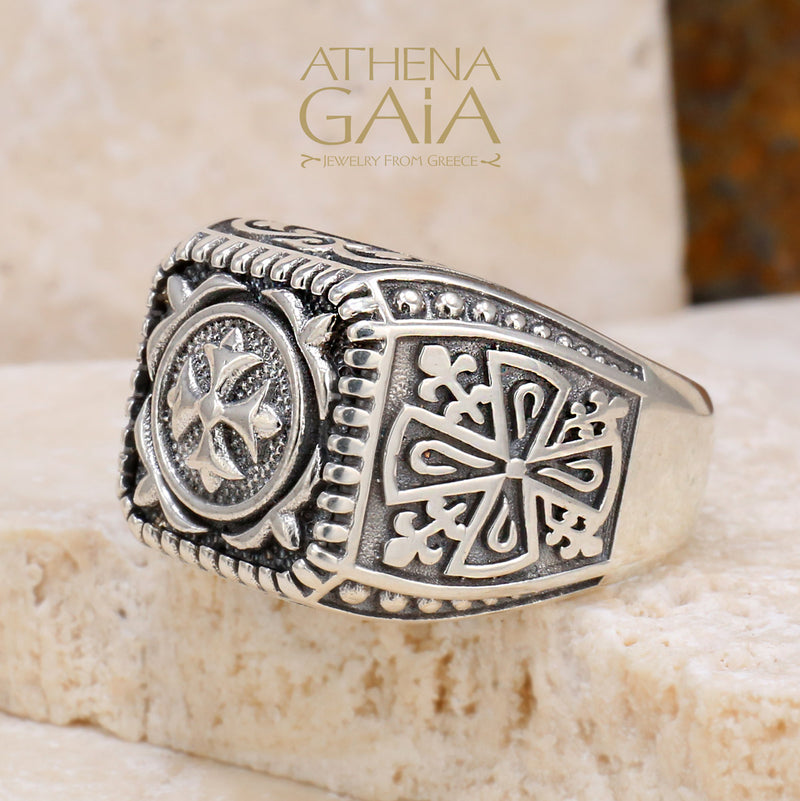 Fleury Cross Shank Ring - Sterling Silver Ring - Signet Ring