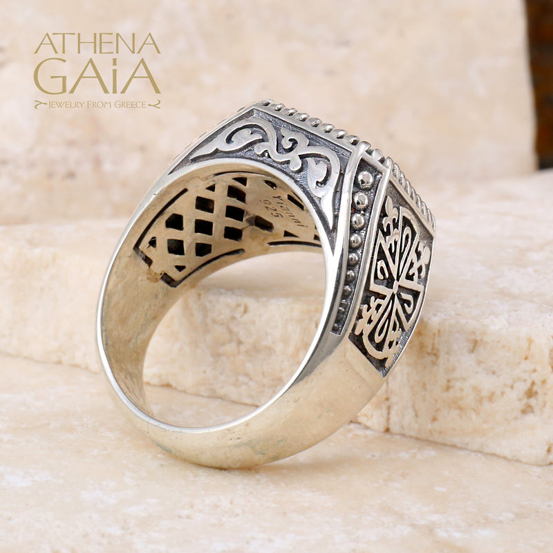 Fleury Cross Shank Ring - Sterling Silver Ring - Signet Ring