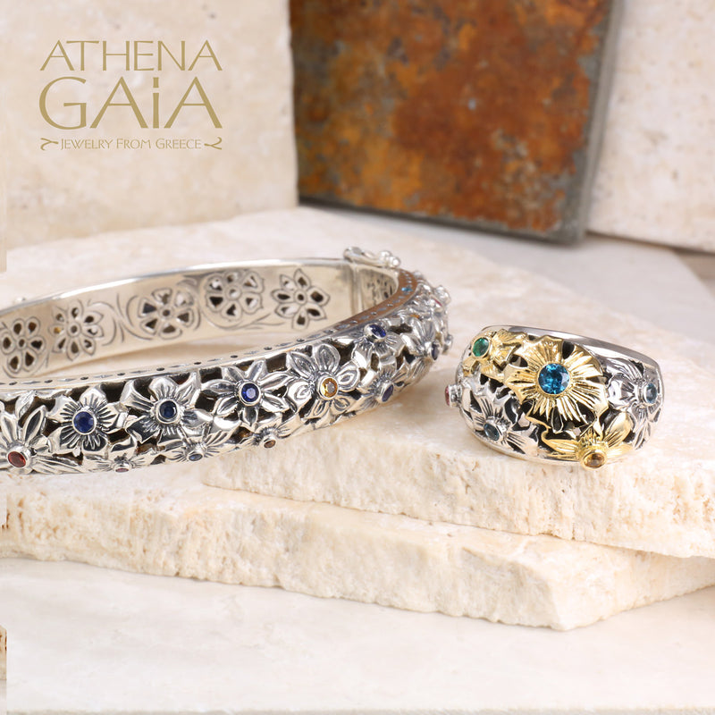 Flower Field Ring - 18k Gold & Sterling Silver Ring - Cocktail Ring