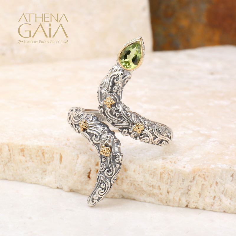 Meadow Breeze Floral Serpent Ring - 18k Gold & Sterling Silver Ring - Cocktail Ring