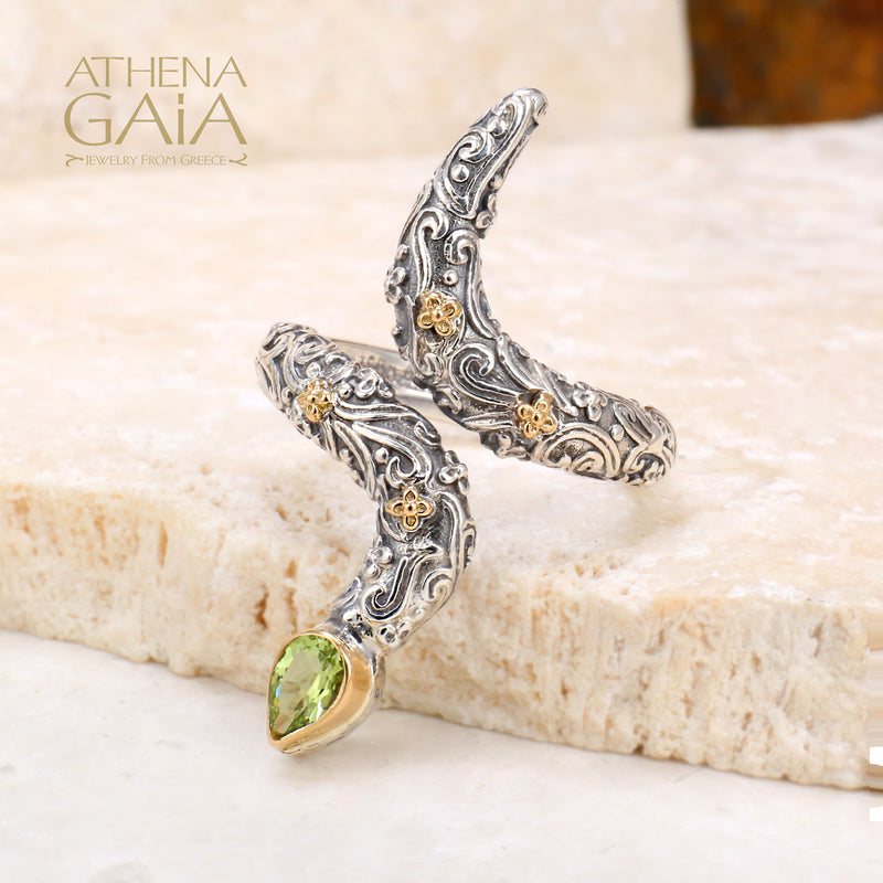 Meadow Breeze Floral Serpent Ring - 18k Gold & Sterling Silver Ring - Cocktail Ring