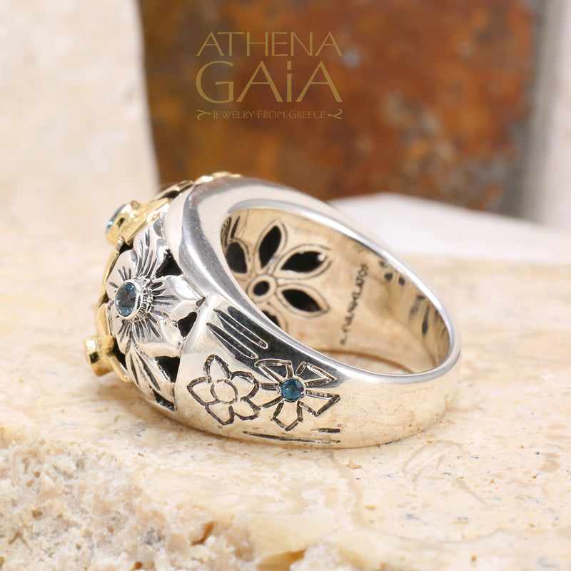 Flower Field Ring - 18k Gold & Sterling Silver Ring - Cocktail Ring