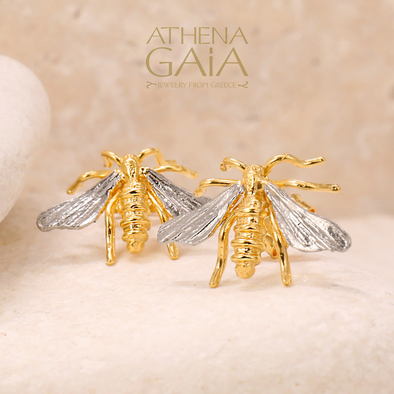 Sweet Honeybee Post Earrings (Medium) - Gold Plating and Sterling Silver Earrings