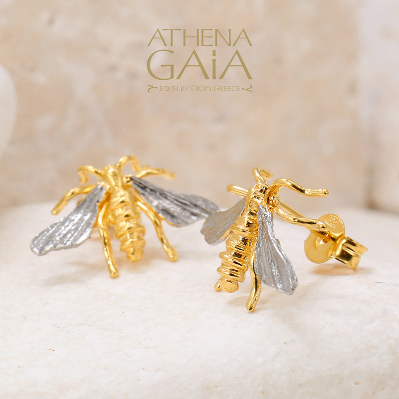 Sweet Honeybee Post Earrings (Medium) - Gold Plating and Sterling Silver Earrings