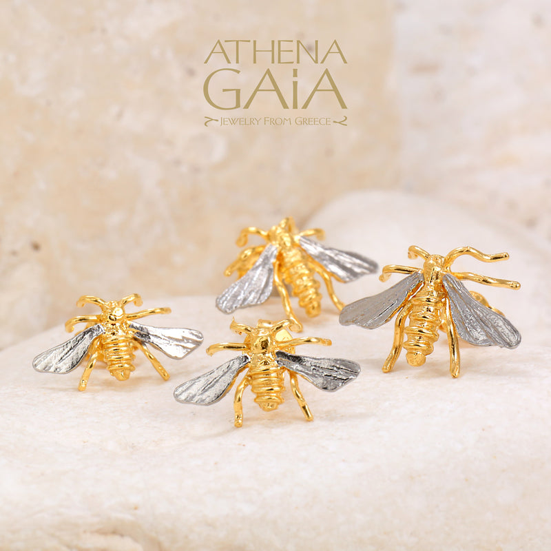 Sweet Honey Bee Post Earrings (Small) - Gold Plating and Sterling Silver Earrings