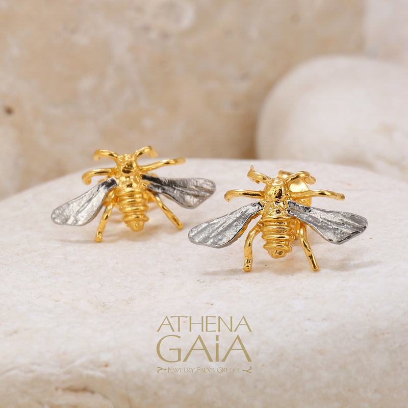 Sweet Honey Bee Post Earrings (Small) - Gold Plating and Sterling Silver Earrings
