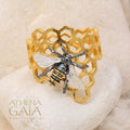 Medium Faithful Honey Bee and Comb Organic Band Ring