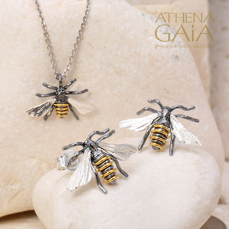 Sweet Honeybee Post Earrings (Medium) - Gold Plating and Sterling Silver Earrings