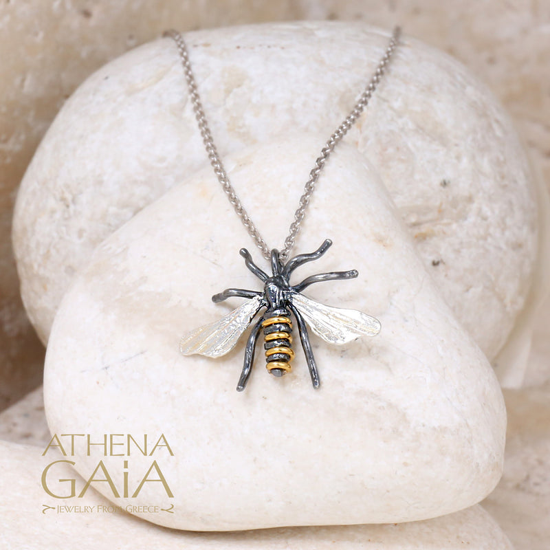 Sweet Honeybee Necklace (Medium) - Gold Plated Sterling Silver Necklace