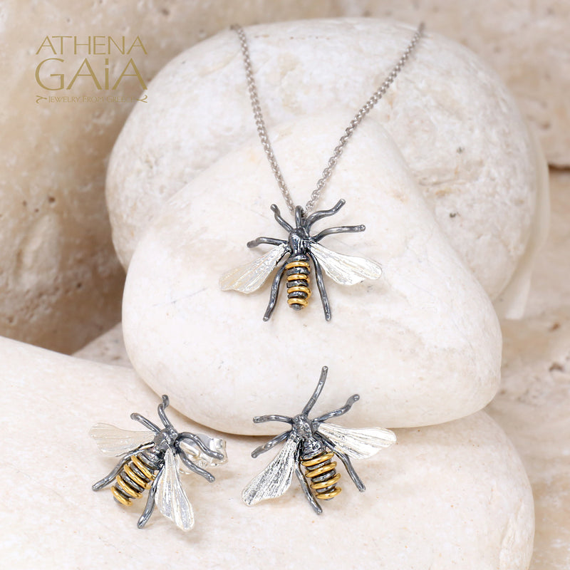 Sweet Honeybee Necklace (Medium) - Gold Plated Sterling Silver Necklace