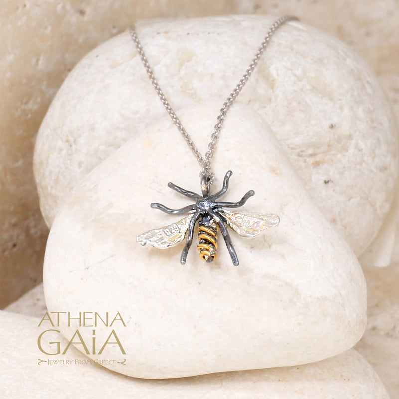 Sweet Honeybee Necklace (Medium) - Gold Plated Sterling Silver Necklace