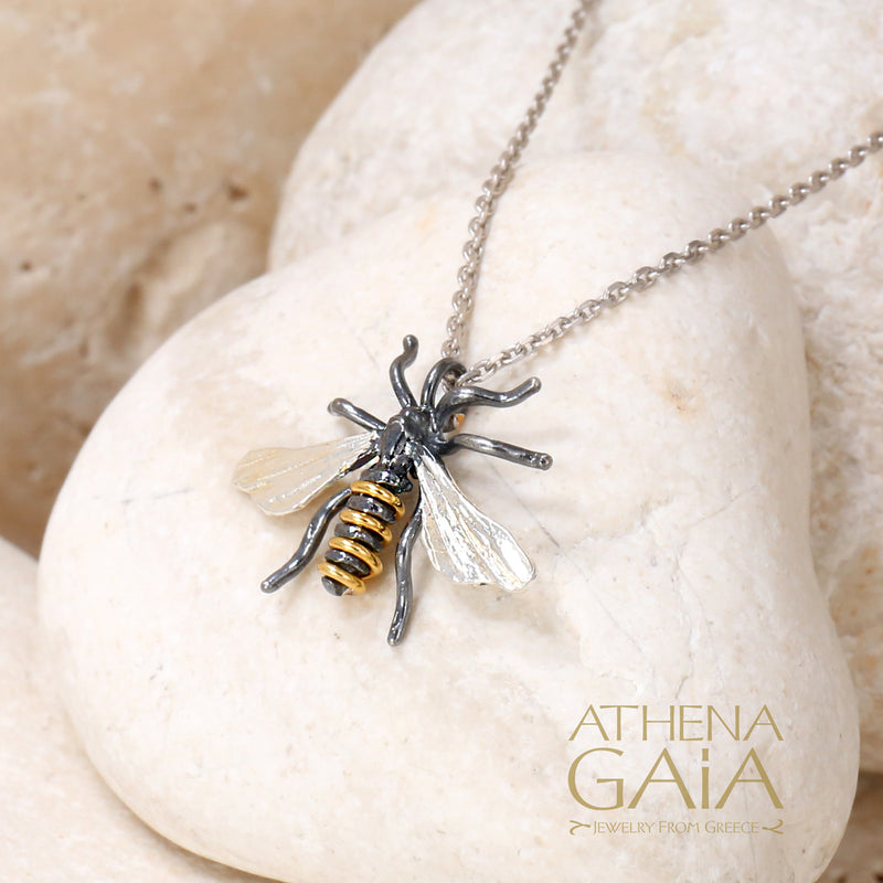 Sweet Honeybee Necklace (Medium) - Gold Plated Sterling Silver Necklace